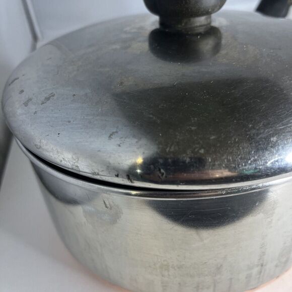 1801 Revere Ware 2 Qt Quart Copper Clad Stainless Double Ring Sauce Pan w Lid - Picture 11 of 11